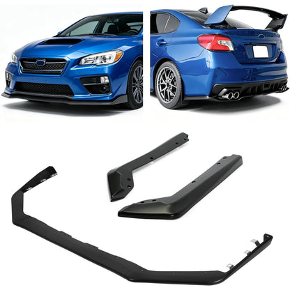 ECOTRIC Front & Rear Bumper Valance Lip Spoiler Compatible with 2015-2021 Subaru WRX & STI Lower Splitter Finisher Under Chin Spoiler Unpainted Black Two Packages