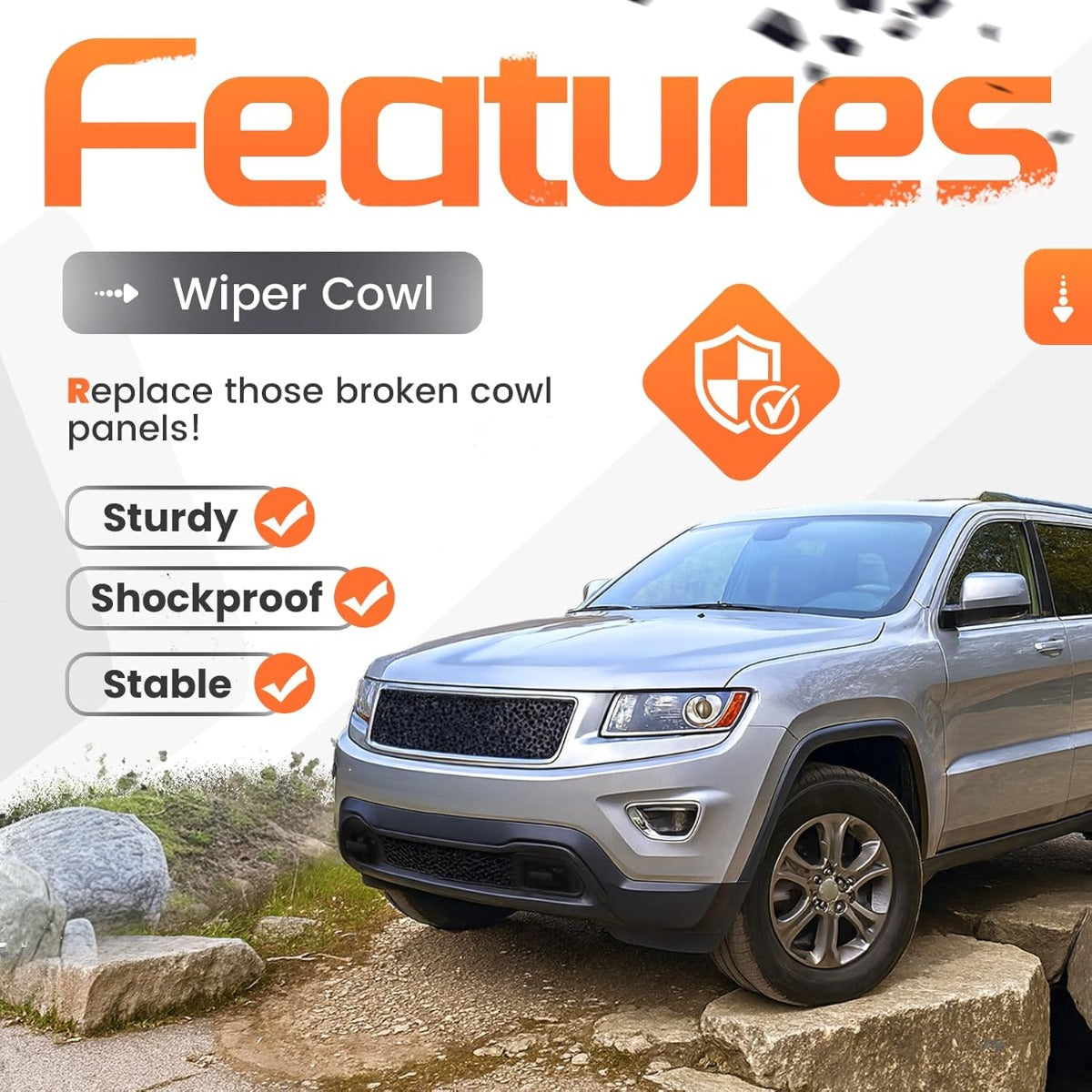 Windshield Wiper Cowl Panel Compatible with 2011-2015 Jeep Grand Cherokee, Air Inlet Window Cover Cowl Top Panel 55079197AH CH1271101 Black Plastic PP