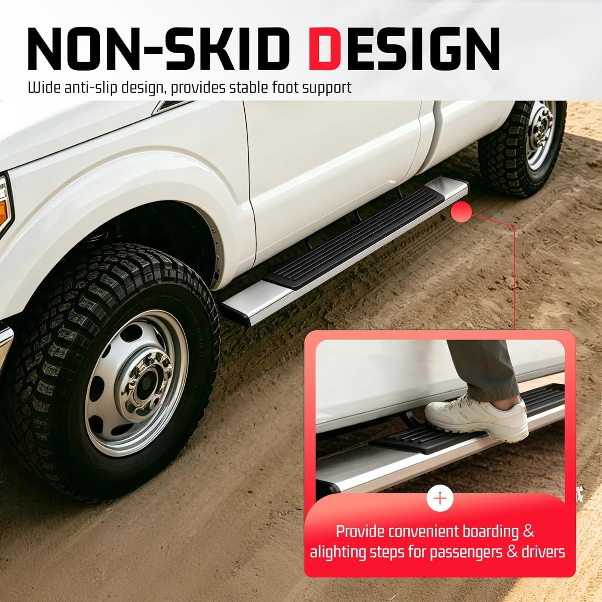 Side Steps Compatible with 1999-2016 Ford F-250 F-350 F-450 Super Duty Regular Cab Running Boards Nerf Bars 304 Stainless Steel+Steel+Plastic Silvery+Black