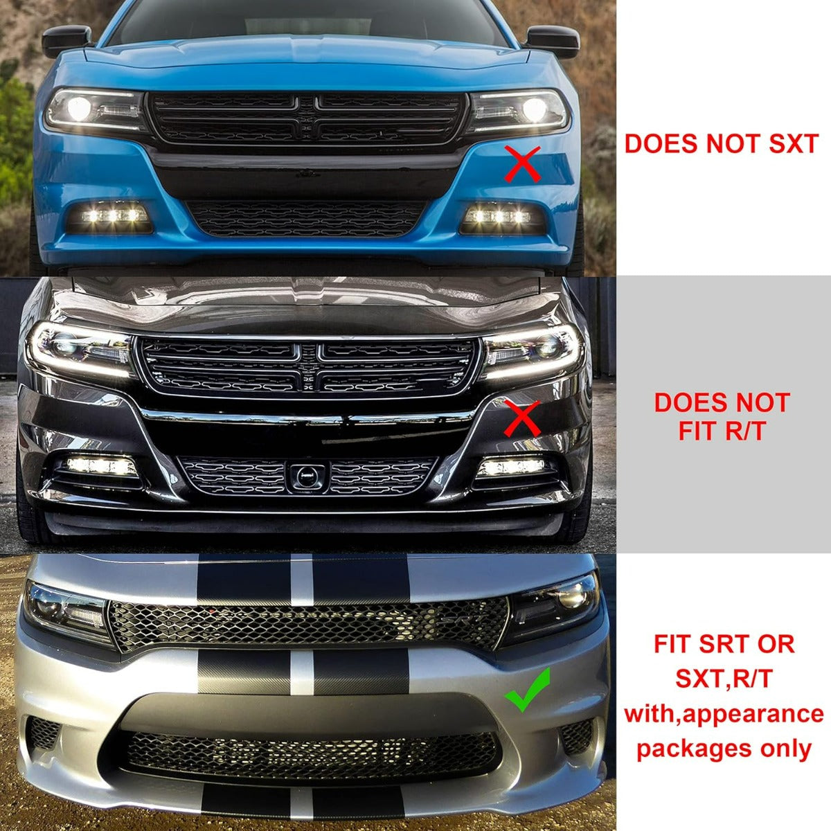 Upper Lower Grill Compatible with 2015-2023 Dodge Charger SRT Scat Pack Daytona 68394592AA 68417505AB Air Inlet Dual Kit Mesh Grille Guard Bezels LYAP-335-1