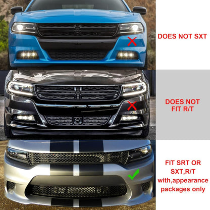 Upper Lower Grill Compatible with 2015-2023 Dodge Charger SRT Scat Pack Daytona 68394592AA 68417505AB Air Inlet Dual Kit Mesh Grille Guard Bezels LYAP-335-1