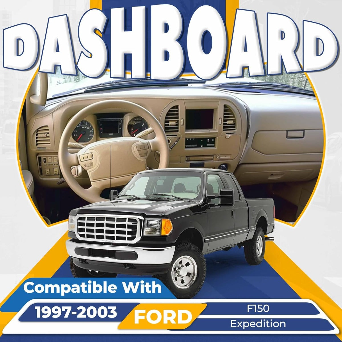 Dash Pad Bezel & Center Dash Radio Bezel Compatible with 1997-2003 Ford F150 Expedition Painted w/Air Vent ABS Plastic (Brown) Not Compatible with 4WD