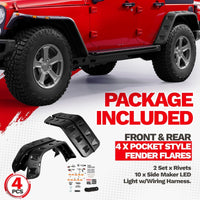 Load image into Gallery viewer, Fender Flares w/LED Side Maker Compatible with 2007-2018 Jeep JK Wrangler 2/4 Door Model Unlimited Rubicon Unlimited, Pocket-Riveted Style Smooth Matte Black Wheel Flares Cover 4Pcs LYAP-197
