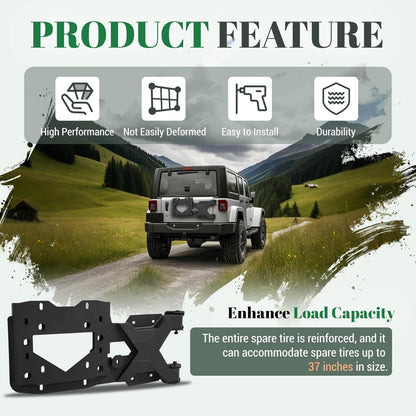 Spare Tire Carrier Up to 37 inches Spare Wheel Compatible with 2007-2018 Jeep Wrangler JK Steel Powder Coated Black