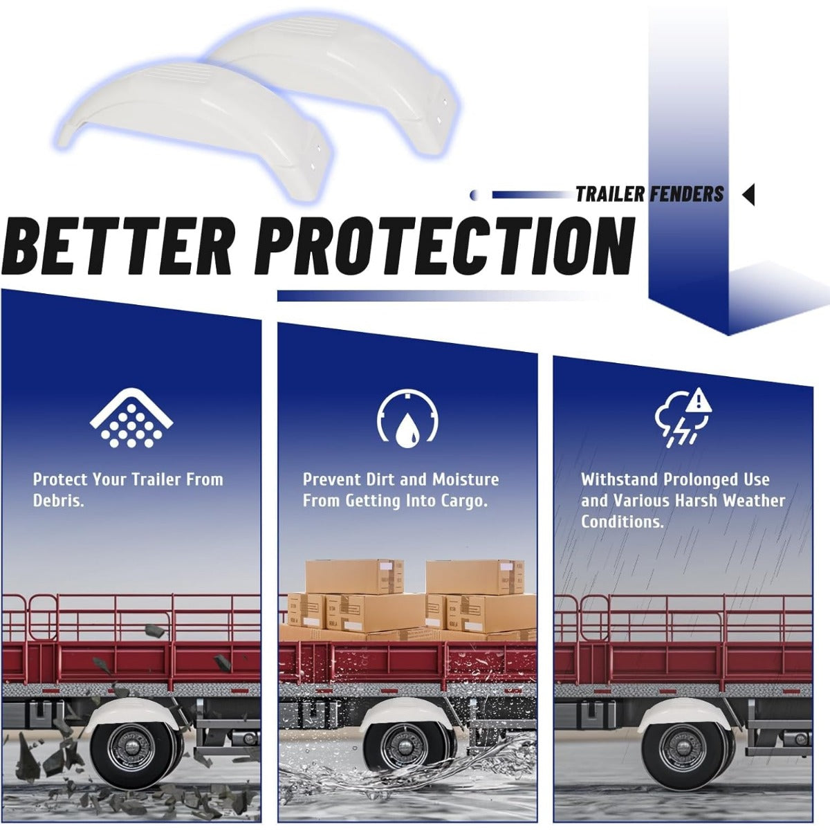8 Inches-12 Inches Set of Two Single-Axle Trailer Fenders Wheels Tire Top Step Skirt Boat LYAP-272