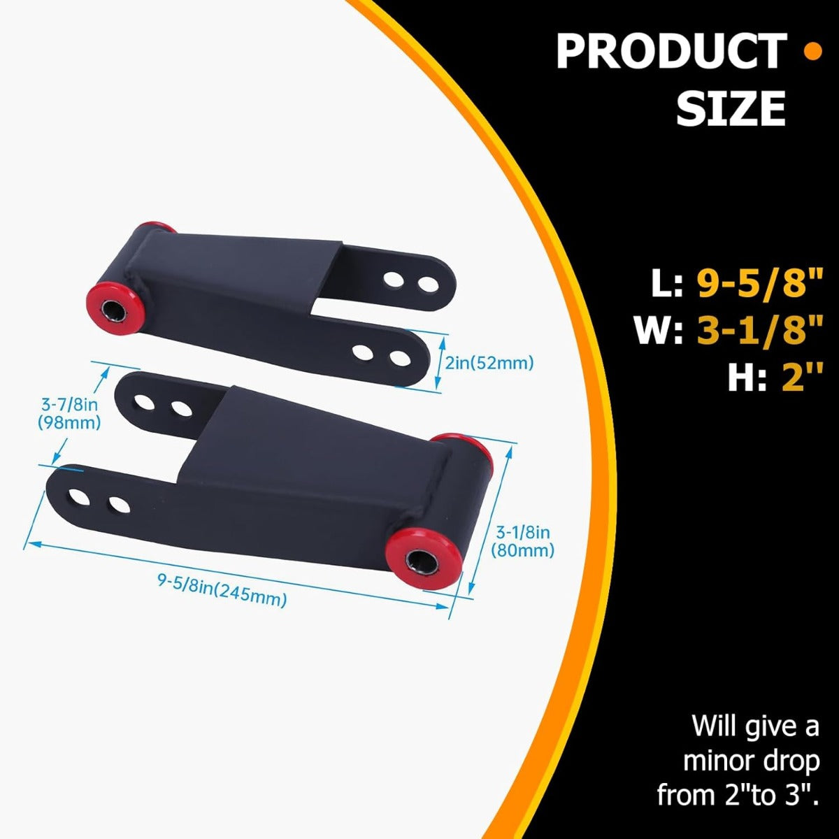 2-3 inch Rear Drop Lowering Leveling Shackles Compatible with Ford F150 2004-2014 2WD 4WD Adjustable