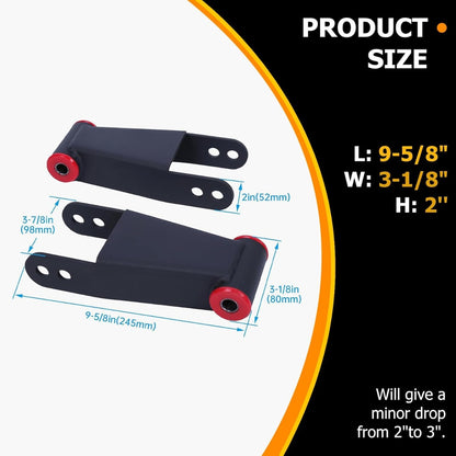 2-3 inch Rear Drop Lowering Leveling Shackles Compatible with Ford F150 2004-2014 2WD 4WD Adjustable