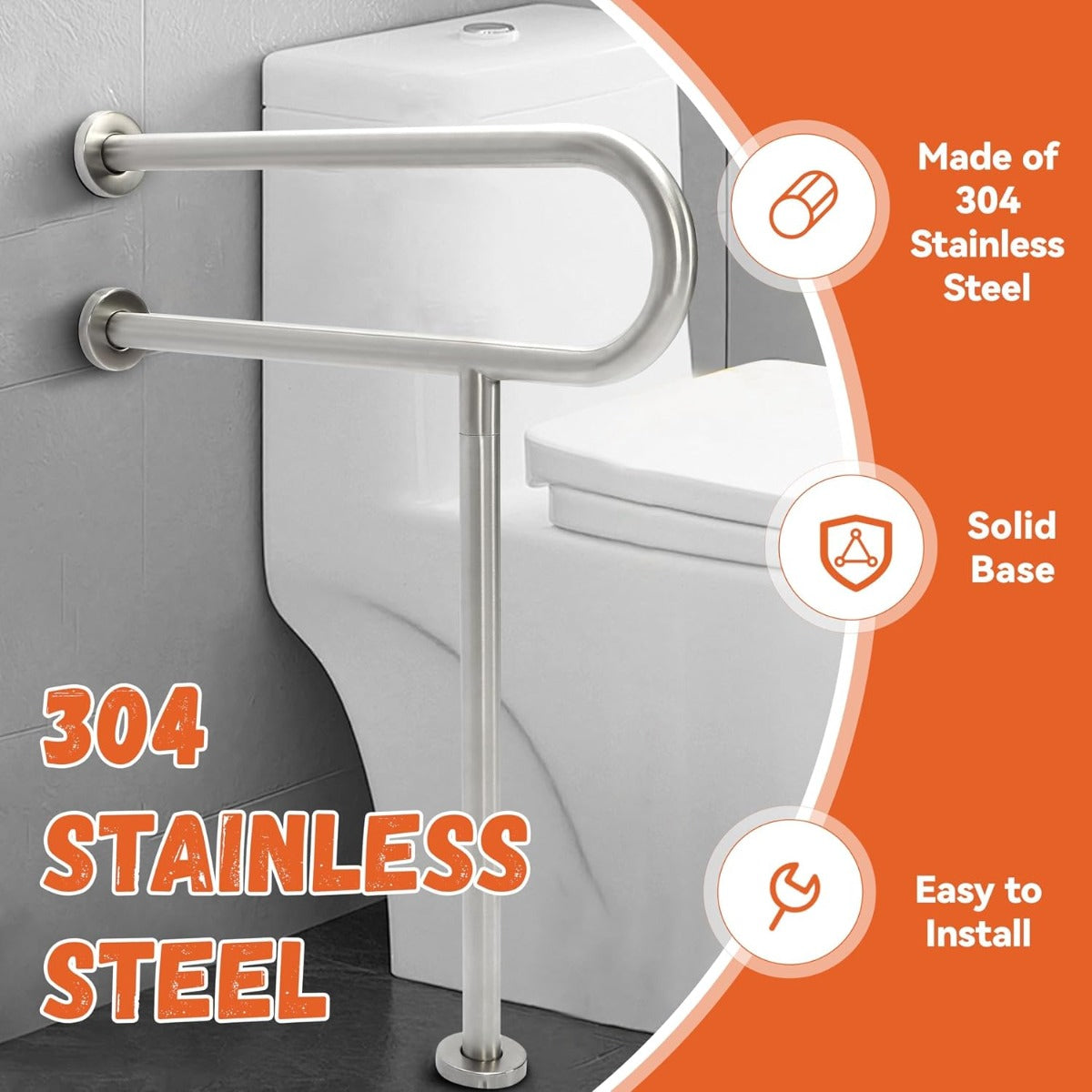 KUAFU 24x30 Inch Toilet Grab Bar Handicap Rail Support for Elderly Disabled