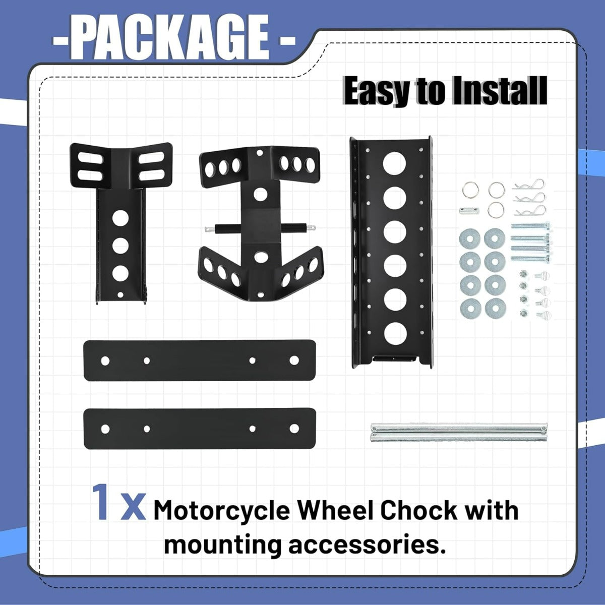 Motorcycle Wheel Chock Trailer 3000lb Capacity, Adjustable Motorcycle Front Tire Stand Chock for Trailer Truck Garage Fit for Most Crusier Sports Dirt Bikes Tire Size 14 Inches-22 Inches Wheels LYA-044