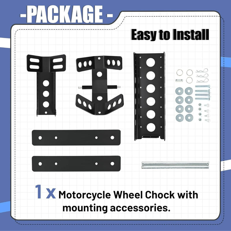 Motorcycle Wheel Chock Trailer 3000lb Capacity, Adjustable Motorcycle Front Tire Stand Chock for Trailer Truck Garage Fit for Most Crusier Sports Dirt Bikes Tire Size 14"-22" Wheels LYA-044