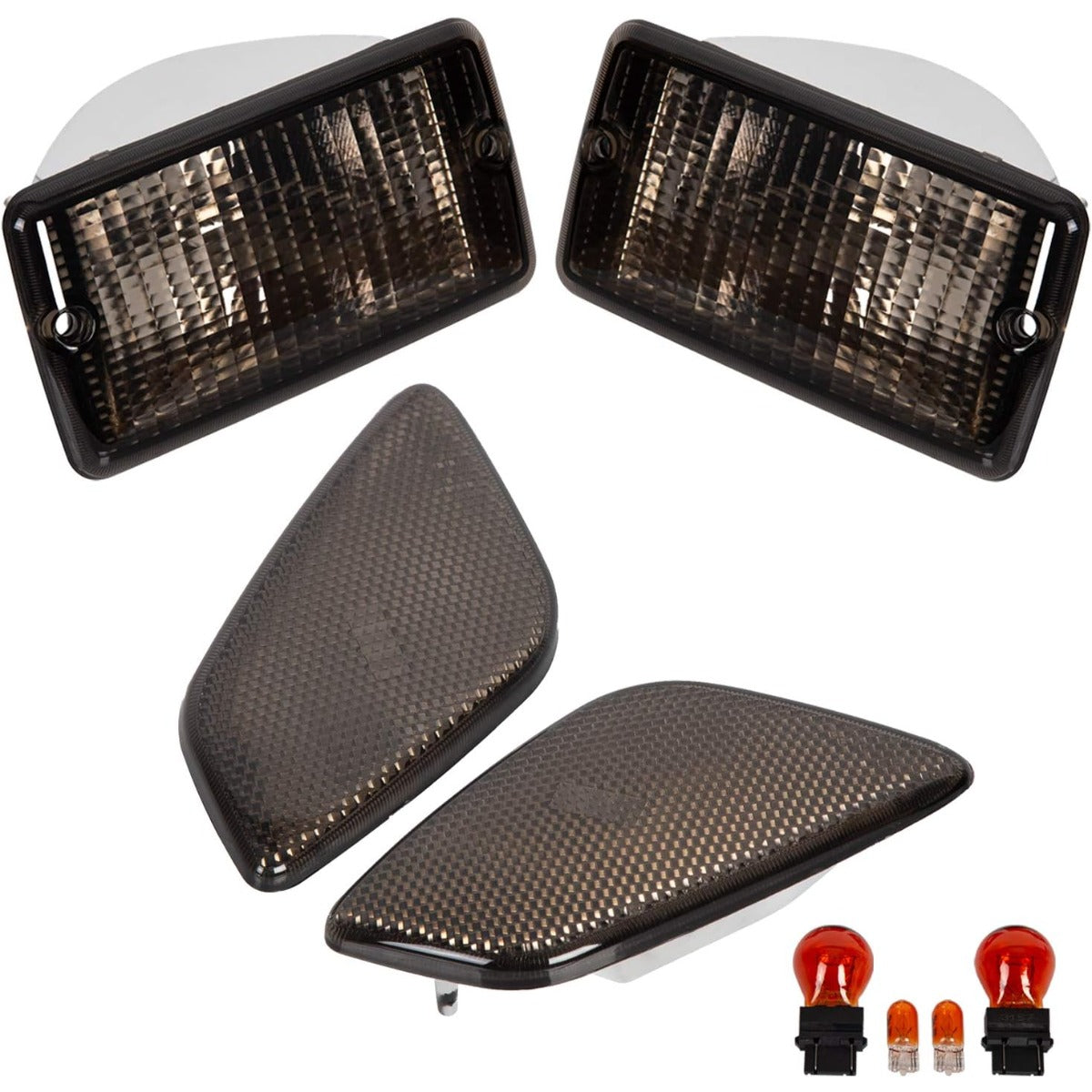 HECASA Bumper Signal & Side Marker Lights Compatible with 1997-2006 Jeep Wrangler TJ Chassis Only Parking Stop Lamp Smoke Lens Replacement for 55155629AC 55155628AC 4Pcs