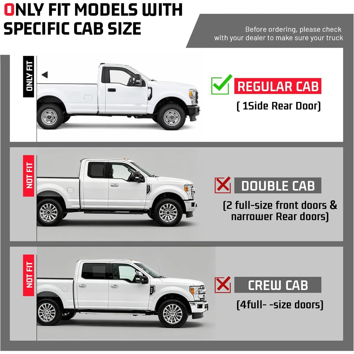 Side Steps Compatible with 1999-2016 Ford F-250 F-350 F-450 Super Duty Regular Cab Running Boards Nerf Bars 304 Stainless Steel+Steel+Plastic Silvery+Black