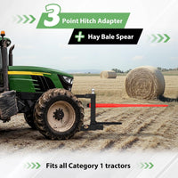 Load image into Gallery viewer, 3 Point 47&quot; Hay Spear Gooseneck Drawbar Trailer Hitch Fit for All Category 1 Tractors 3000lbs W/ 2 Stabilizers Ball Hay Quick Hitch Attachment Black Steel Powder Coated
