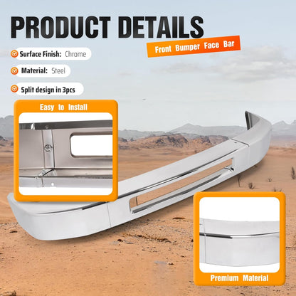 ALMULOO Steel Front Bumper Face Bar Compatible with 2008-2014 Ford E-150/E-250 and 2008-2019 Ford E-350 Super Duty/E-450 Super Duty Replace 8C2Z17757B FO1002410 Chrome Silvery split design in 3pcs