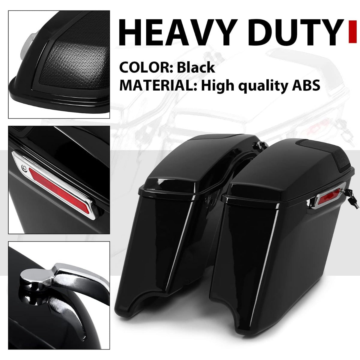 5 Inches Extended Saddlebags w/speaker lids Compatible with 1993-2013 Harley Davidson Road King Glide Electra Street Glide All Touring Models Stretched Hard Saddle Bags LTB20