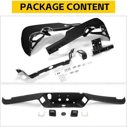 Rear Step Bumper Assembly Compatible with 2009-2022 Dodge RAM 1500 W/Dual & license lamp W/O Sensor Holes Replacement For CH1103123 Two Packages LYAM-364S-2A+LYAM-364S-2B