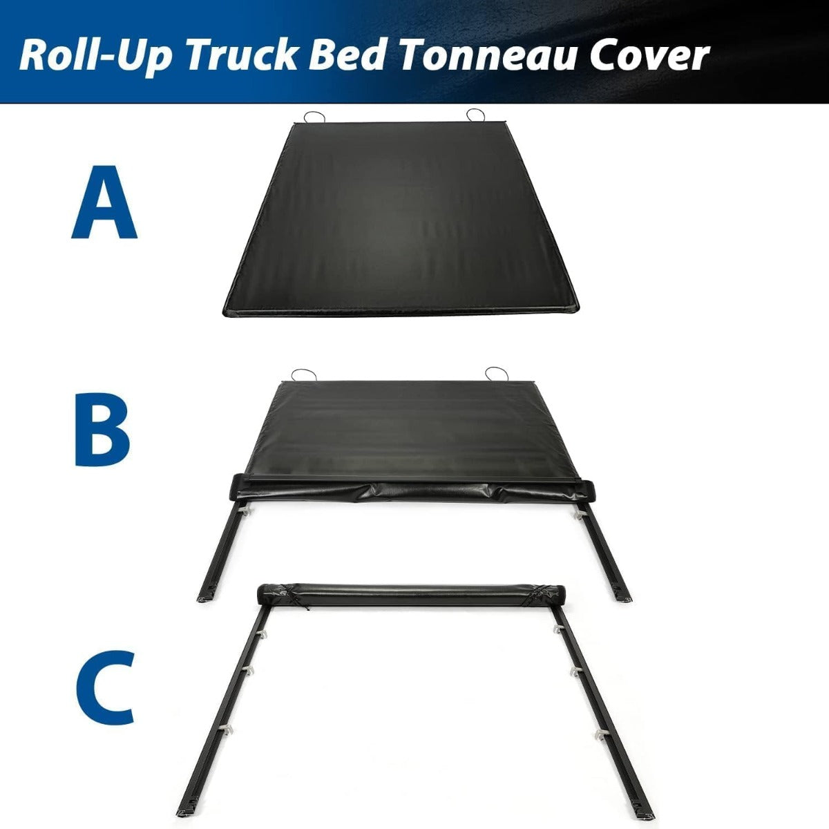 Soft Roll-Up 5.8ft Tonneau Cover Compatible with 2007-2025 Chevrolet Chevy Silverado 1500 GMC Sierra 1500 Fleetside Styleside, Trunk Bed Cover Black