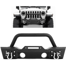 Stubby Front Bumper Compatible With 2007-2024 Jeep Wrangler JK JL Gladiator JT W/Fog Light Housing & D-rings Steel Powder Coated Black LYAM-295V