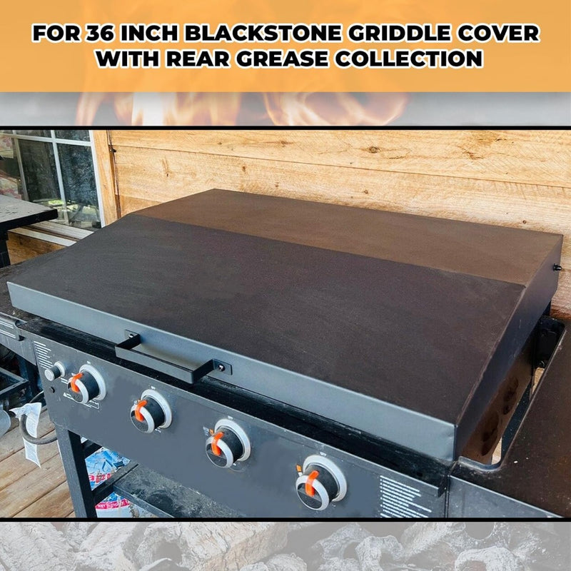 Kojem 36 inch Hinged Lid Cover Compatible with Blackstone Griddle Grill Lid Hard Cover with Rear Grease Collection Powder Coated Black LYOM-018-B