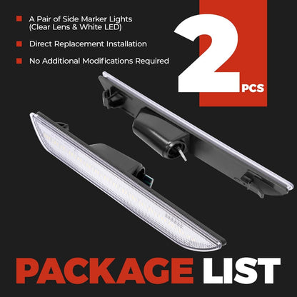 HECASA Side Marker Light Compatible with 2015-2023 Ford Mustang Rear Side Marker Lamp Reflector Left & Right Replacement for FR3Z15A201A FR3Z15A101A Clear Lens White LED
