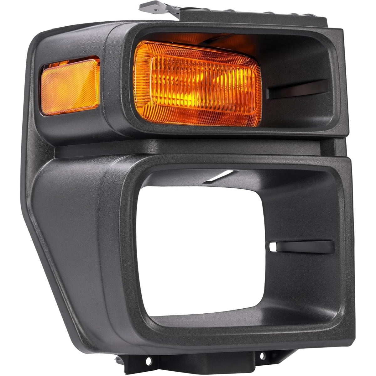 HECASA Right Headlight Bezel w/Turn Signal Light Compatible with 2008-2019 Ford E150/E250/E350 Super Duty Headlamp Cover Door Bezel Trim Yellow Lens Black Bezel Passenger Side