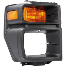 HECASA Right Headlight Bezel w/Turn Signal Light Compatible with 2008-2019 Ford E150/E250/E350 Super Duty Headlamp Cover Door Bezel Trim Yellow Lens Black Bezel Passenger Side