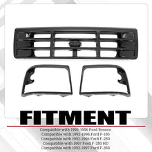 Front Grille & Headlight Bezel Compatible with 1992-1997 Ford Bronco F-150 F-250 HD F-350 Replacement for FO1200172 FO2512131 FO2513135 Painted Black