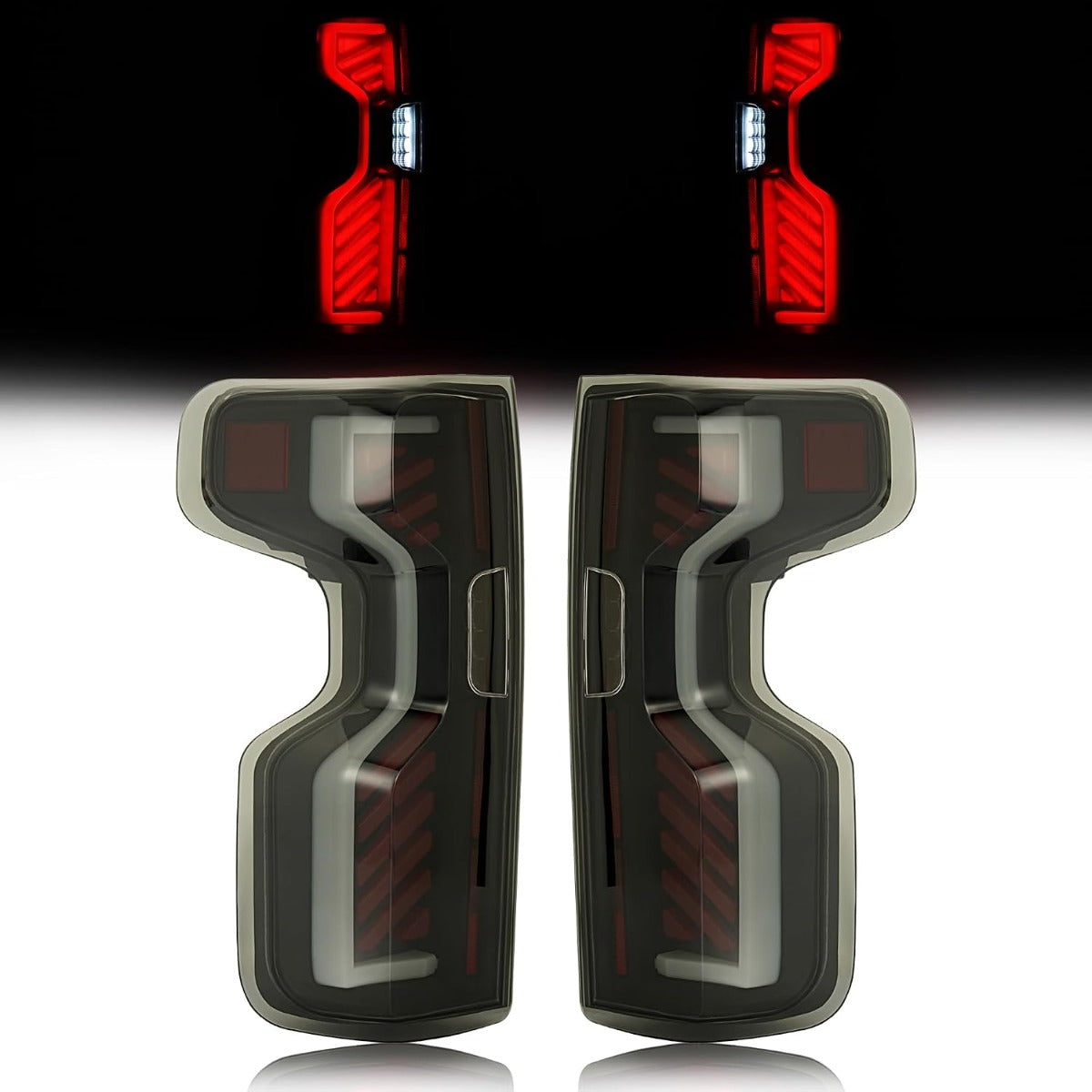 HECASA Full LED Tail Light Compatible with 2019-2023 Chevy Chevrolet Silverado 1500 2500HD 3500HD Pair Rear Brake Lamp DRL Left&Right Side Smoke Lens Black Housing Replacement for GM2800311 GM2801311