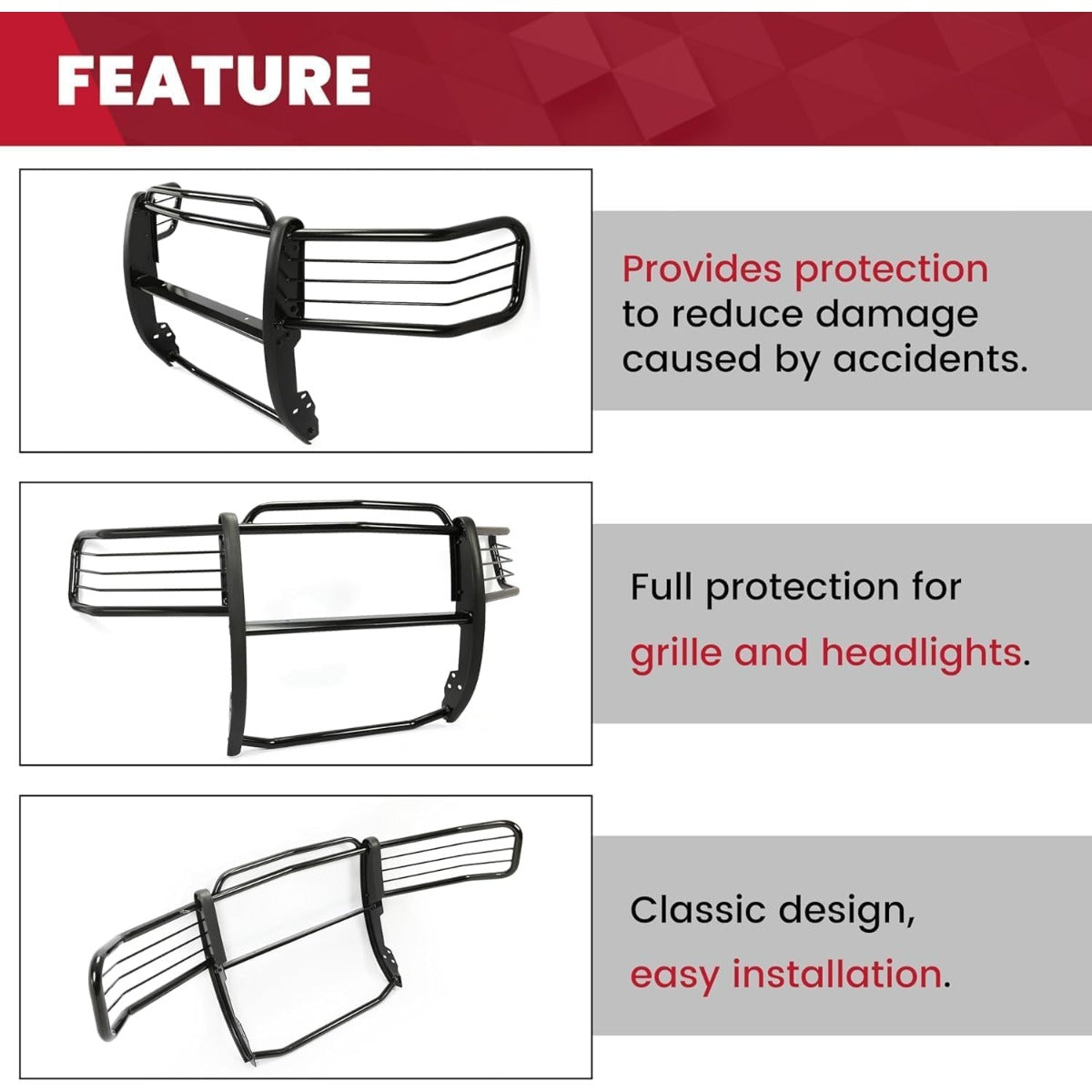 Brush Guard Compatible with 2007-2014 Chevy Chevrolet Suburban Tahoe Avalanche 1500 (New Body Style) Grille Grille Guard Front Bumper Protector Steel Powder Coated Black