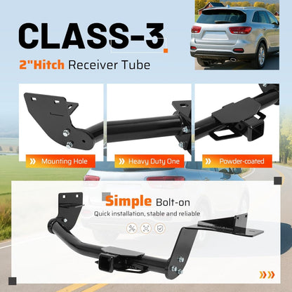 Class 3 Rear Trailer Hitch, 2 Inch Square Receiver Compatible with 2019-2020 Hyundai Santa Fe Sport, 2016-2020 Kia Sorento 5000LBS Steel