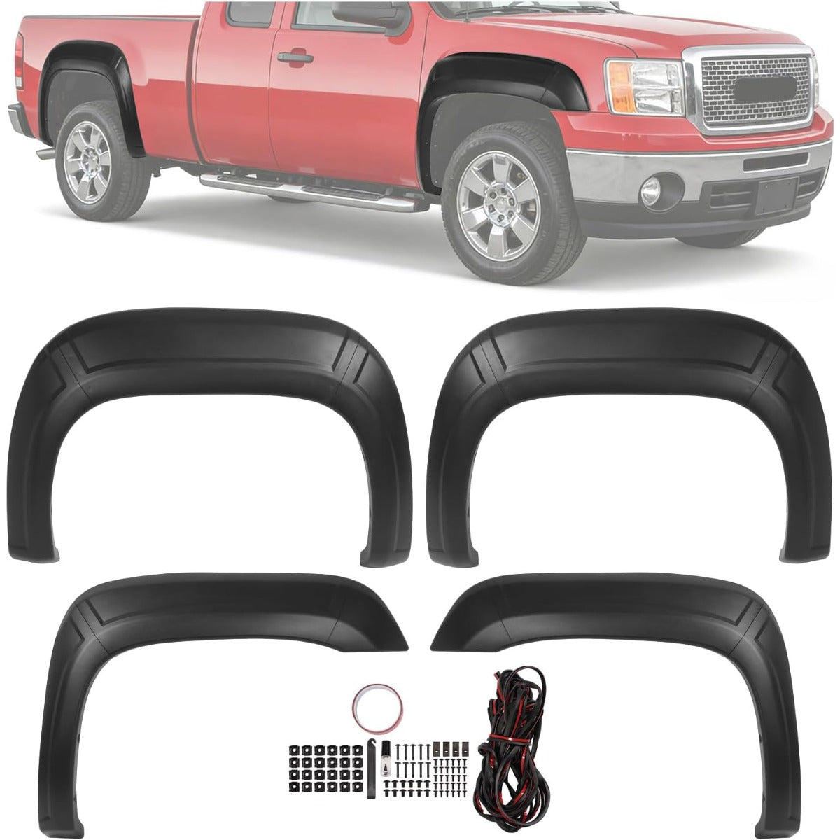 10Pcs Fender Flares Compatible with 2007-2013 GMC Sierra 1500 w/5.8 Ft Bed (Short Bed) Only Wheel Arch Covers Plastic(PP) Textured Black 2X2Pcs Front and 2X3Pcs Rear Fender Flares