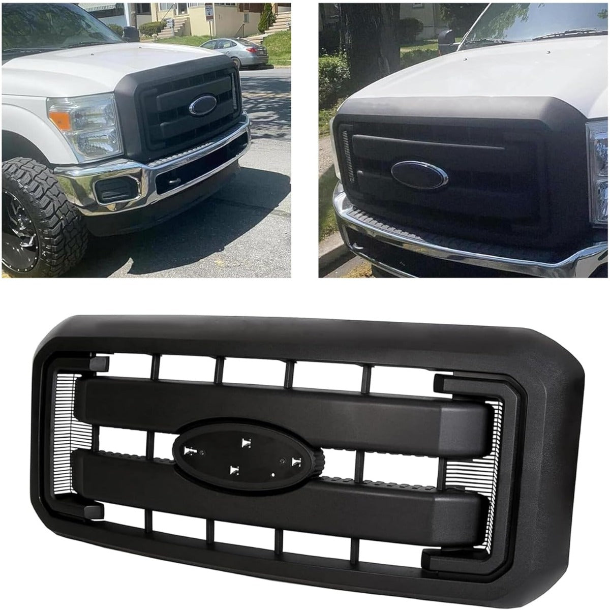 Front Radiator Grill Hood Grille Fit for 2011-2016 Ford F250 F350 F450 F550 Super Duty Black Replace for BC3Z8200AA BC3Z8200G BC3Z-8200-G (Without Center Emblem) LYAP-264-1S
