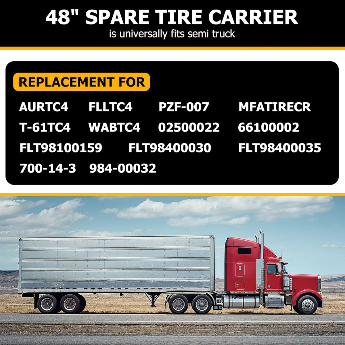 48 Inch Semi Truck Spare Tire Carrier Kit with Mounting Replacement for AURTC4 FLLTC4 FLT98100159 FLT98400030 FLT98400035 MFATIRECR PZF-007 T-61TC4 Basket Type Under Trailer Tire Holder Mount