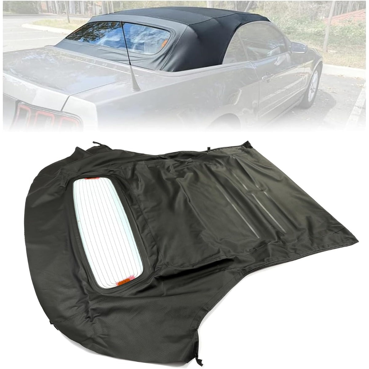 Convertible Soft Top Replacement  for 2005-2014 Ford Mustang, Soft Roof with Clear Plastic Window, Premium Grade Black Sailcloth Vinyl
