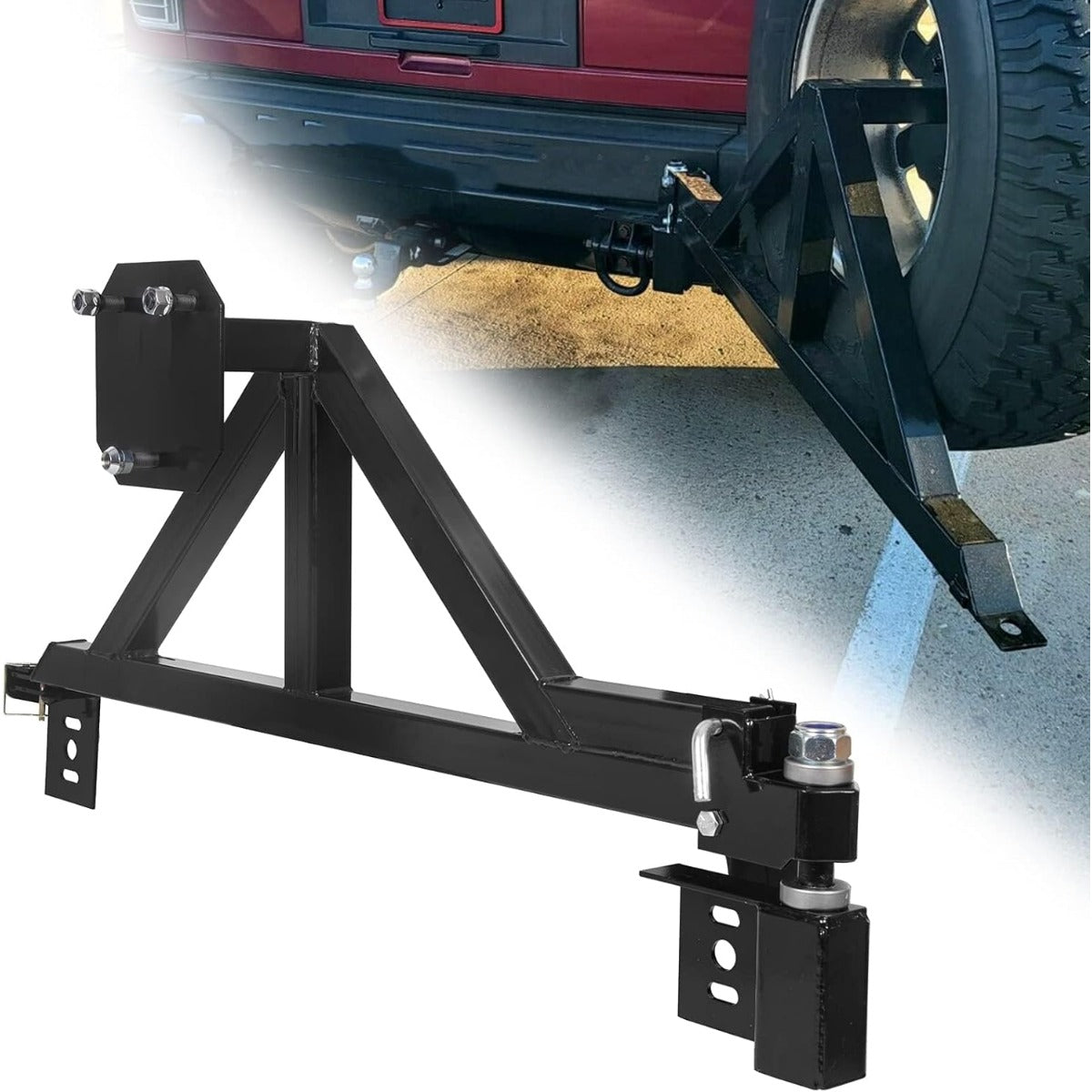 Spare Tire Carrier Mount Compatible with Hummer H2 with Rear License Plate Relocating Kit w/Light Black