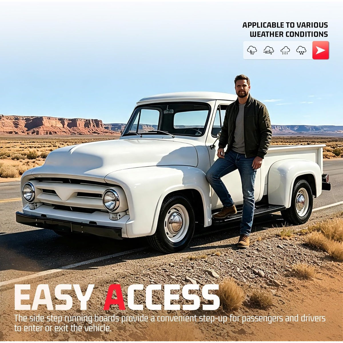 ALMULOO Ribbed Running Boards Compatible with 1953-1956 F100 F-100