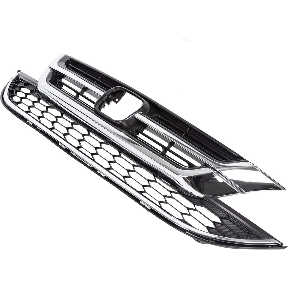 Front Upper Bumper Hood Grill & Lower Mesh Chrome Grille Compatible with 2010-2011 Honda CRV CR-V