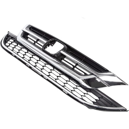 Front Upper Bumper Hood Grill & Lower Mesh Chrome Grille Compatible with 2010-2011 Honda CRV CR-V