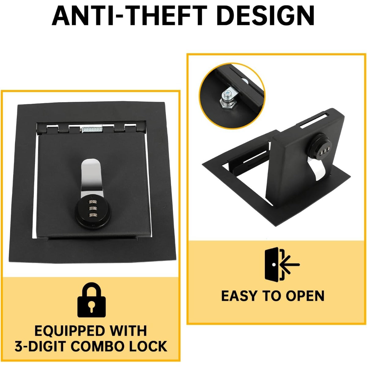 KUAFU Center Console Lock Safe Box Compatible with 2021-2025 Ford Bronco Front Center Console Security Locking Vault Gun Safe w/ 3-Digit Combo Lock Steel Powder Coated Black