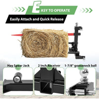 Load image into Gallery viewer, 3 Point 47&quot; Hay Spear Gooseneck Drawbar Trailer Hitch Fit for All Category 1 Tractors 3000lbs W/ 2 Stabilizers Ball Hay Quick Hitch Attachment Black Steel Powder Coated
