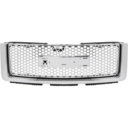 Front Upper & Lower Grill Compatible with 2007-2013 GMC Sierra 1500 Denali Bumper Grille Chrome Silvery