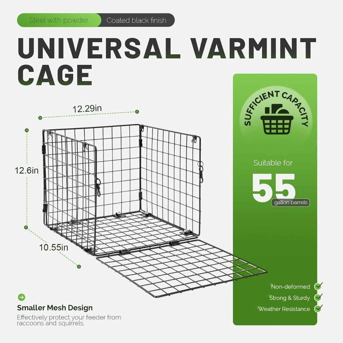 Universal Varmint Cage Feeder Guard for 30/55 Gallon Barrel Steel