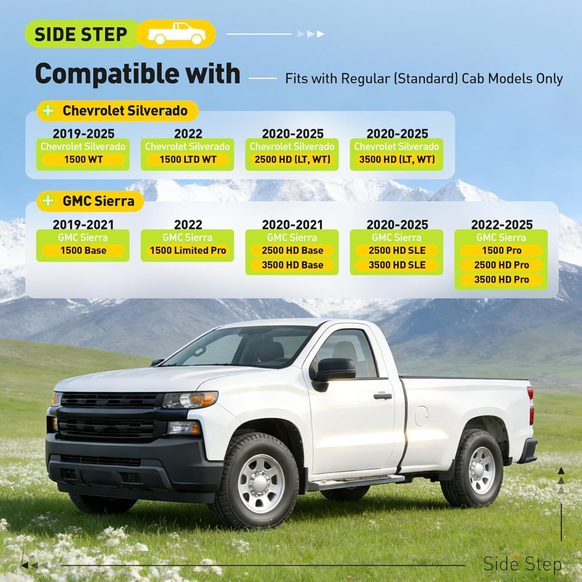 Running Board Side Step Compatible with 2019-2025 Chevrolet Chevy Silverado 1500 2500 HD 3500 HD & GMC Sierra 1500 2500 HD 3500 HD Regular Cab 6" Step Bars 450LBS Silvery Black