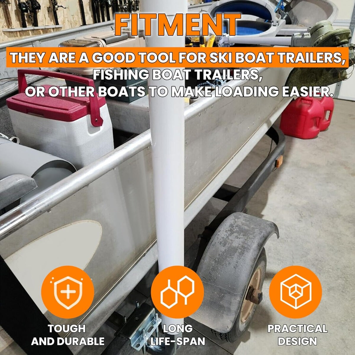 KUAFU 40-60In Adjustable Boat Trailer Guide Poles with PVC Pipes for Ski Boat Fishing Boat or Sailboat Trailer Compatible with Frames up to 3" w x 4-1/4" H
