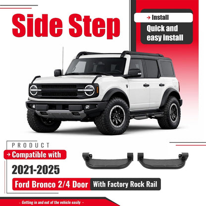 Running Boards Side Steps Compatible with 2021-2025 Ford Bronco 2/4 Door Steel Powder Coated Black 2Pcs Side Bars Step Plates