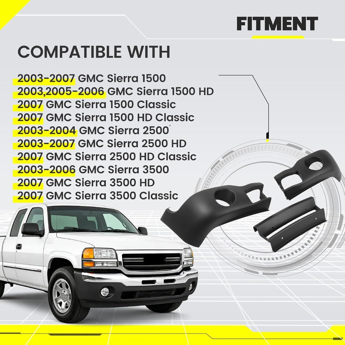 KUAFU Bumper Cover Compatible with 03-07 Sierra 1500/2500/3500 Series incl