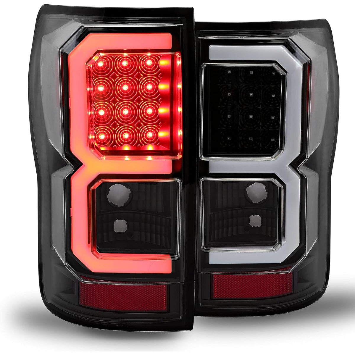 ECOTRIC LED Tail Lights Compatible with 2007-2013 Toyota Tundra Pickup Truck Pair LED Tube Bar Taillights Brake Lamps Tube Style Clear Lens Black Housing Passenger and Driver Side