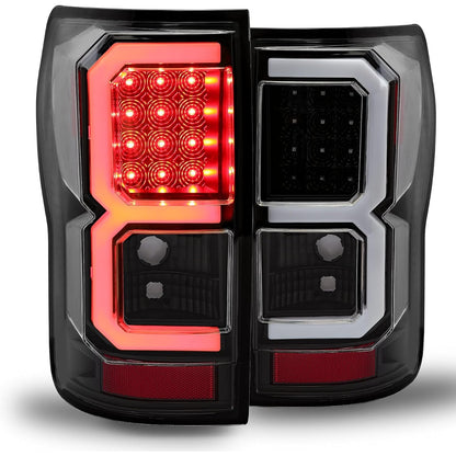 ECOTRIC LED Tail Lights Compatible with 2007-2013 Toyota Tundra Pickup Truck Pair LED Tube Bar Taillights Brake Lamps Tube Style Clear Lens Black Housing Passenger and Driver Side