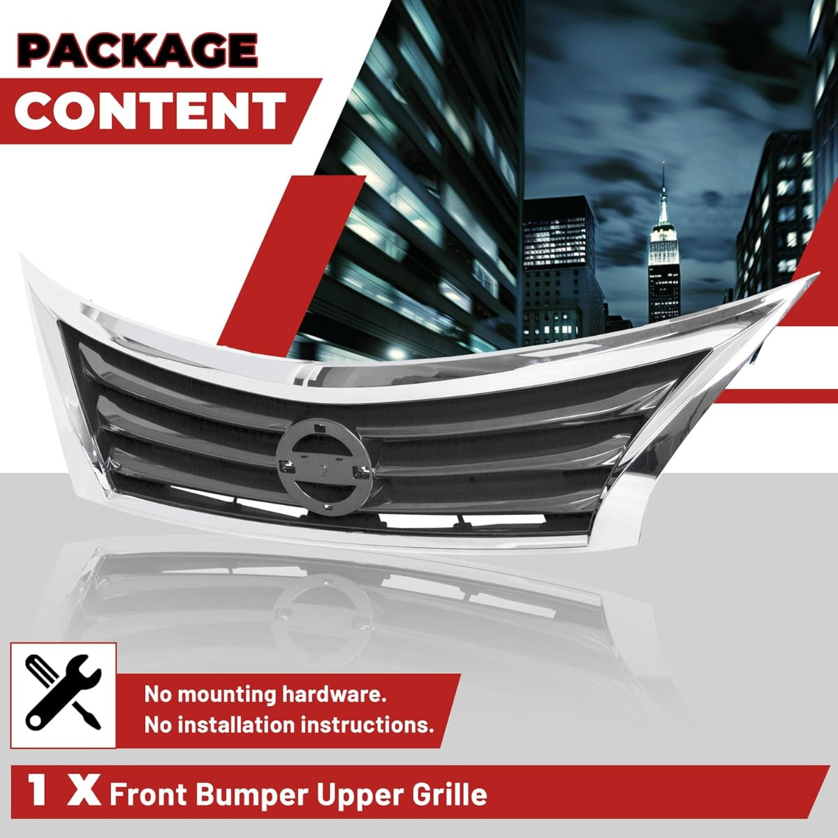 Front Bumper Grill Upper Grille Compatible with 2013 2014 2015 Nissan Altima Sedan Replacement for 623103TA0A NI1200250 Insert Plastic(ABS)