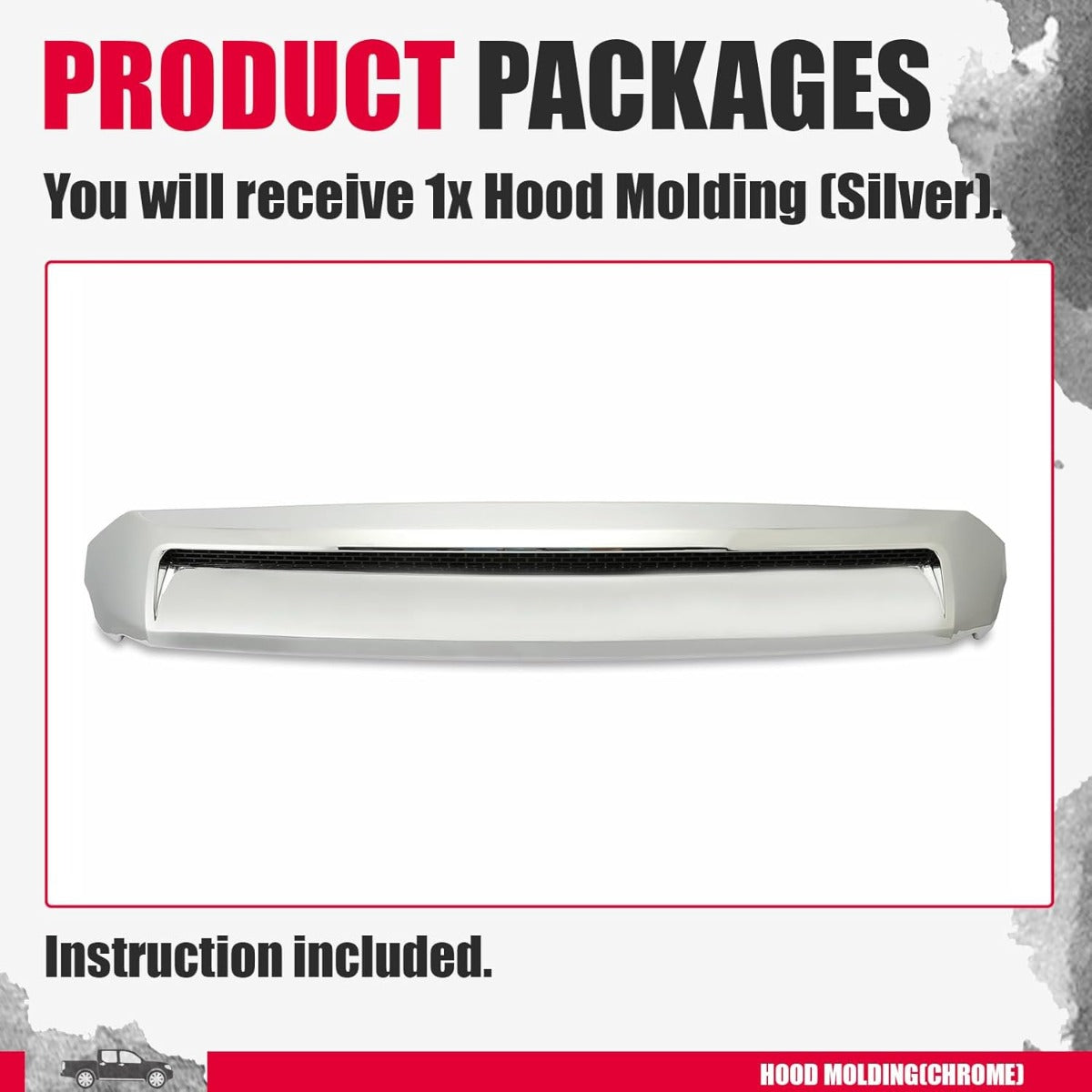 Hood Molding Compatible with 2014-2021 Toyota Tundra Hood Scoop Chrome Platinum  LYAP-075T-CStyle Silver Front Upper Grille Replacement for 761800C030 TO1231102 REPT133702